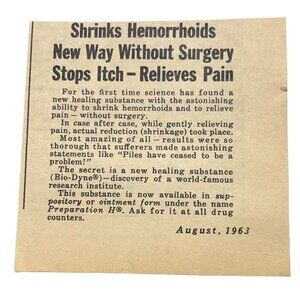 Preparation H Print Ad Vintage 1963 Hemorrhoids Relief Bio-Dyne Health Care
